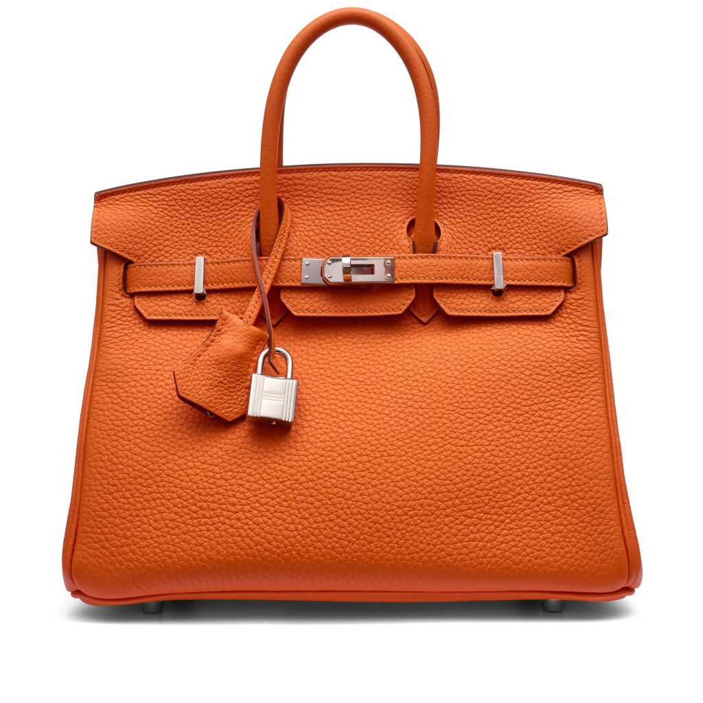 View full screen - View 1 of Lot 34. Orange Togo Birkin 25 Palladium Hardware, 2023.