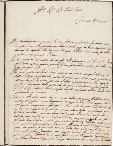 View full screen - View 1 of Lot 56. Alessandro Volta | autograph letter signed, to Canon Fromond, 12 August 1775.