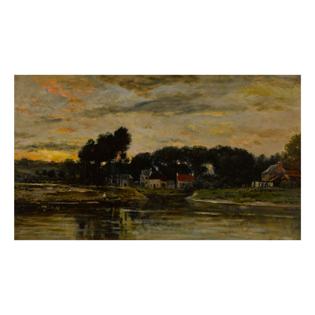 View full screen - View 1 of Lot 16. CHARLES FRANÇOIS DAUBIGNY | VILLAGE PRÈS DE LA RIVIÈRE.