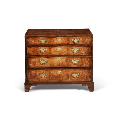 View full screen - View 1 of Lot 12. A George II Walnut, Burr Elm and Inlaid Chest of Drawers, Circa 1730.