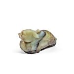 A gray and pale celadon jade carving of a mythical beast, 17th century | 十七世紀 玉雕瑞獸把件