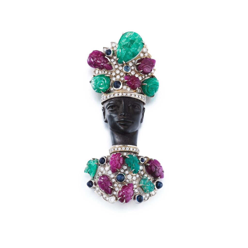 View full screen - View 1 of Lot 171. Wood, ruby, emeralds, sapphires and diamonds 'Moretto' brooch.