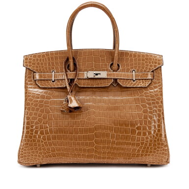 View full screen - View 1 of Lot 1065. Ficelle Shiny Porosus Crocodile Birkin 35 Palladium Hardware, 2005.