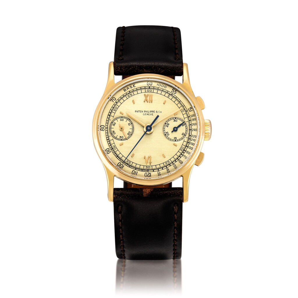 View full screen - View 1 of Lot 2179. Patek Philippe | Reference 130, A pink gold chronograph wristwatch, Made in 1943 | 百達翡麗 | 型號130 粉紅金計時腕錶,1943年製.