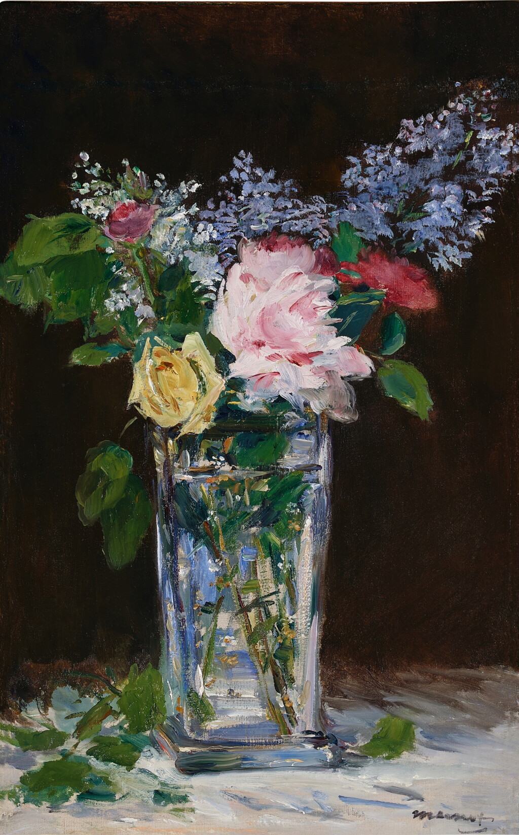 View full screen - View 1 of Lot 31. Vase de fleurs, roses et lilas.
