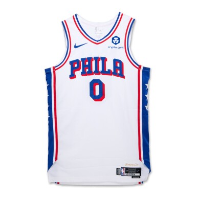 View full screen - View 1 of Lot 62. Tyrese Maxey Philadelphia 76ers 2023-2024 Game Worn Association Edition Jersey | Double-Double .