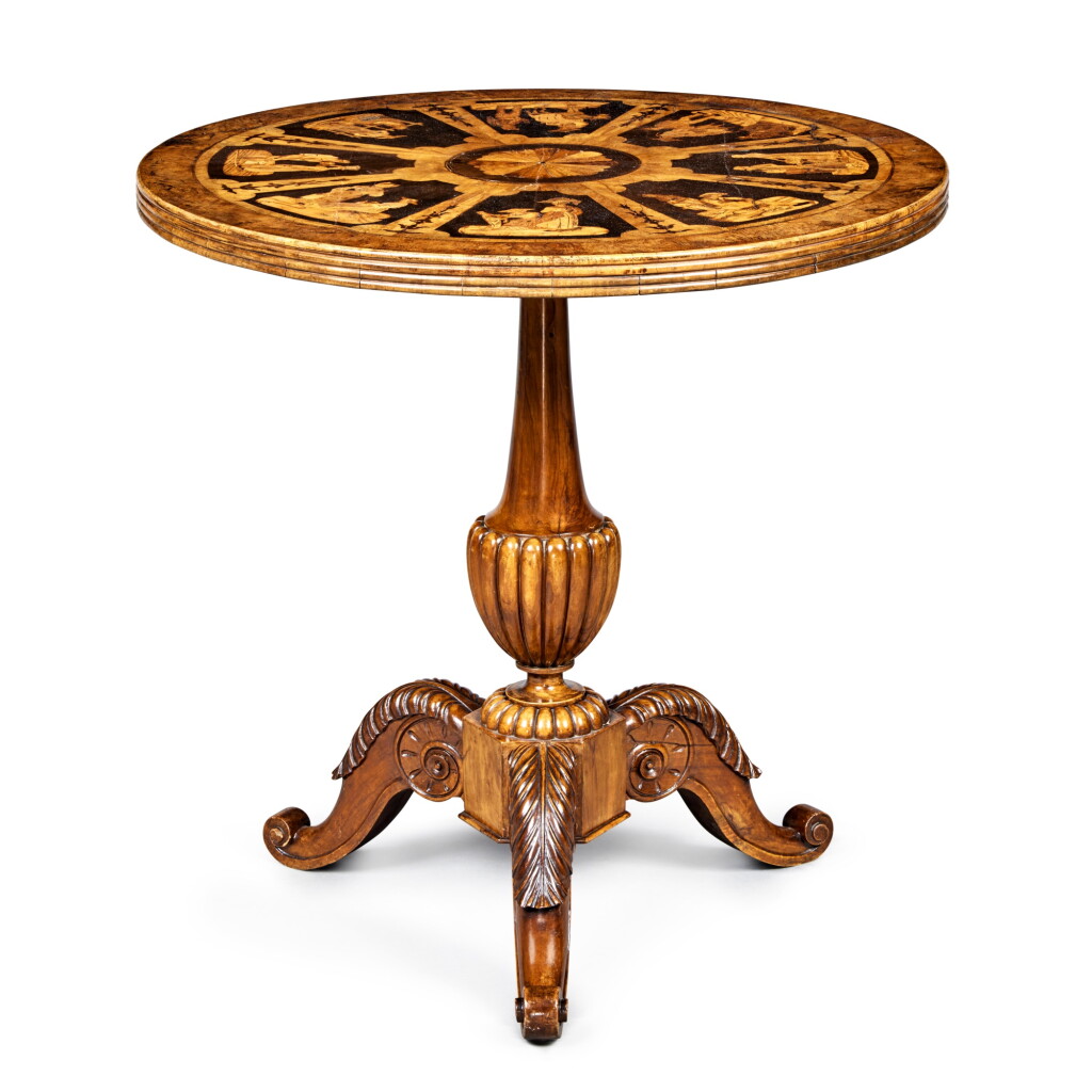 View full screen - View 1 of Lot 585. A Southern Italian Neoclassical Walnut and Fruitwood Marquetry Centre Table, Sorrento, Second Quarter 19th Century.