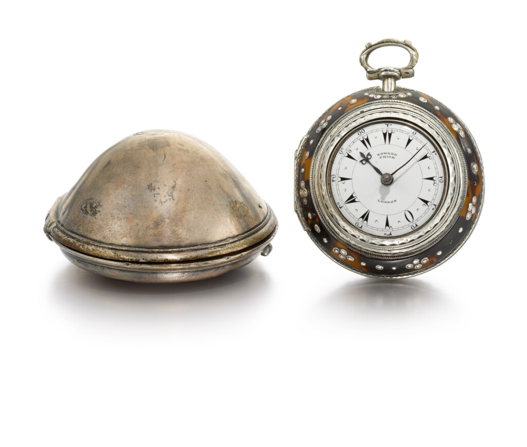 View full screen - View 1 of Lot 119. A silver and tortoiseshell triple cased verge watch no. 77056 for the Turkish market with silver protective case, Edward Prior, London, circa 1866.