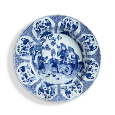 View full screen - View 1 of Lot 38. A Rare Chinese Blue and White 'European Subject' Basin, Mark and Period of Kangxi | 清康熙 青花西洋人物圖大盆 《大清康熙年製》款.