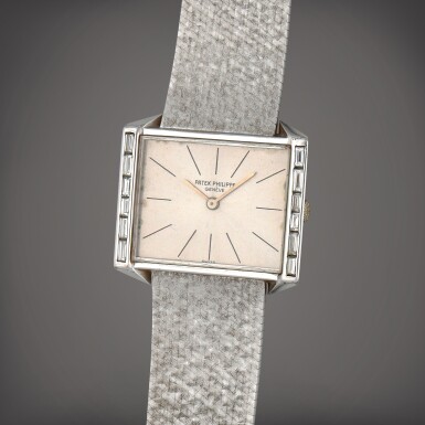 View full screen - View 1 of Lot 231. Reference 3506/3 | A white gold and diamond-set bracelet watch | Circa 1974.