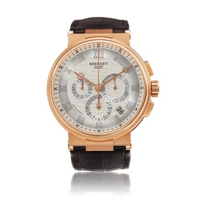 View full screen - View 1 of Lot 41. Reference 5527 Marine Chronograph, A pink gold automatic fly back chronograph wristwatch with date, Circa 2021.