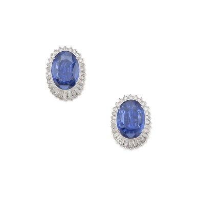 View full screen - View 1 of Lot 40. Pair of Sapphire and Diamond Earclips | 一對藍寶石及鑽石耳夾.