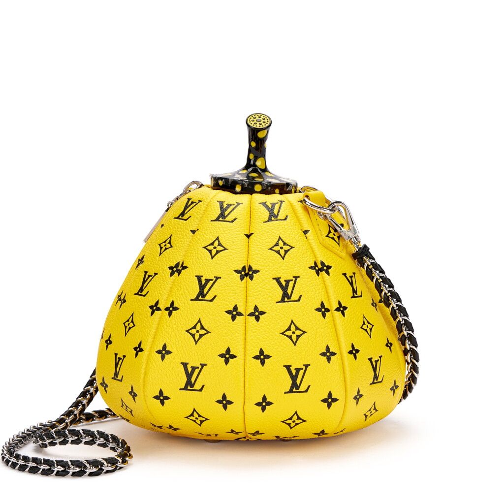 View full screen - View 1 of Lot 968. X Yayoi Kusama Limited Edition Yellow and Black Monogram Calfskin Pumpkin Bag Silver Hardware, 2023.