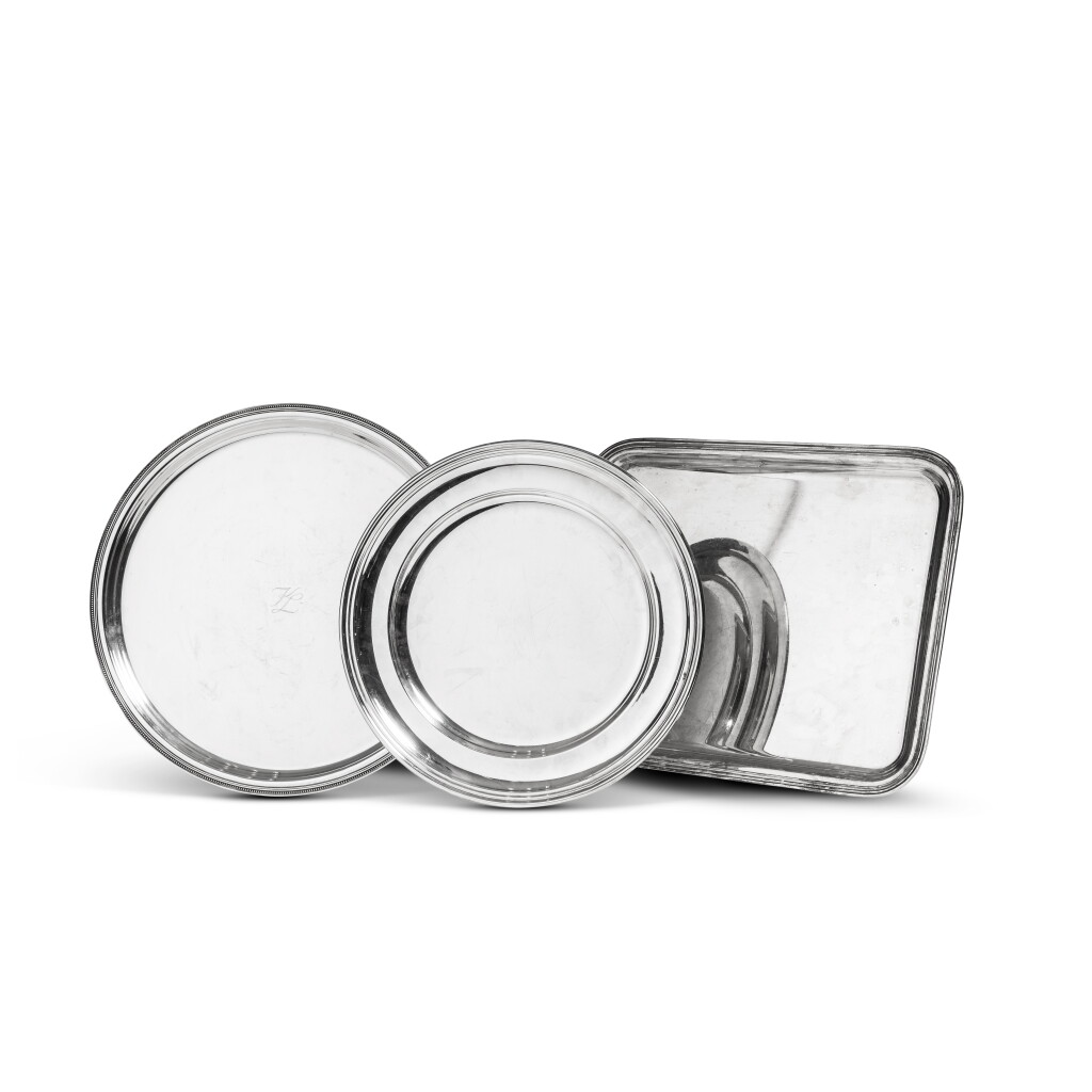 View full screen - View 1 of Lot 35. A set of three French silver-plated trays, by Puiforcat and Christofle, Paris, modern.