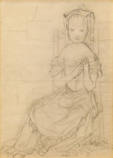 View full screen - View 1 of Lot 516. Léonard Tsuguharu Foujita 藤田嗣治 | Petite fille épluchant, des pommes de terre 剝馬鈴薯的女孩.