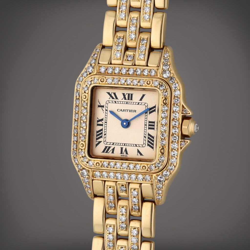 View full screen - View 1 of Lot 268. Reference 16364 Panthere | A yellow gold and diamond-set wristwatch with bracelet, Circa 2000.