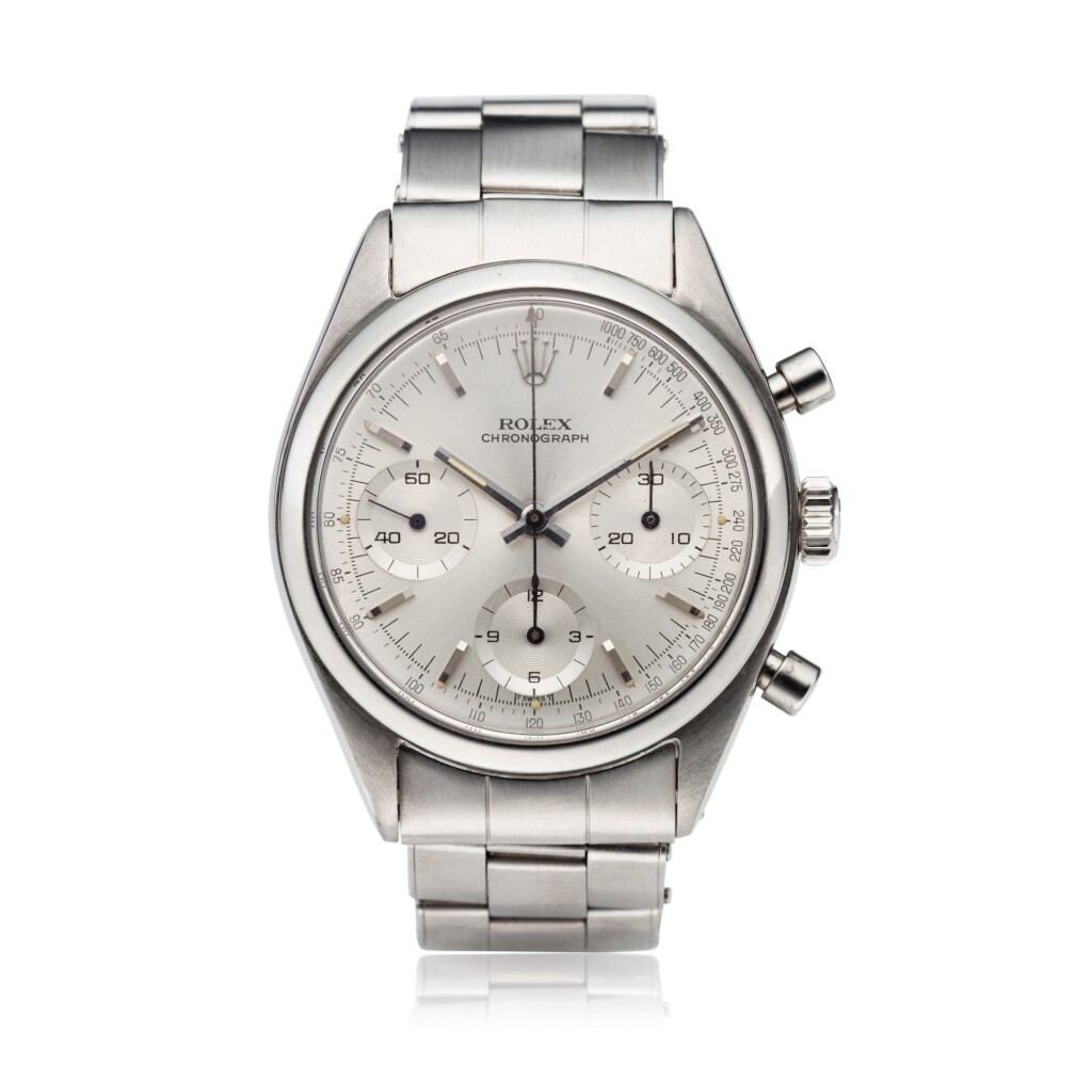 View full screen - View 1 of Lot 11. Reference 6234 'Pre-Daytona', A stainless steel chronograph wristwatch with bracelet, Circa 1961 勞力士 6238型號 'Pre-Daytona' 精鋼計時鍊帶腕錶,約1961年製.