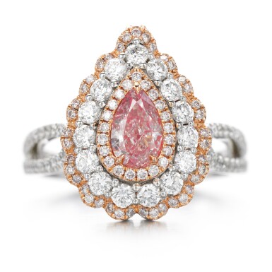 View full screen - View 1 of Lot 175. Fancy Light Orangy Pink diamond and diamond ring.