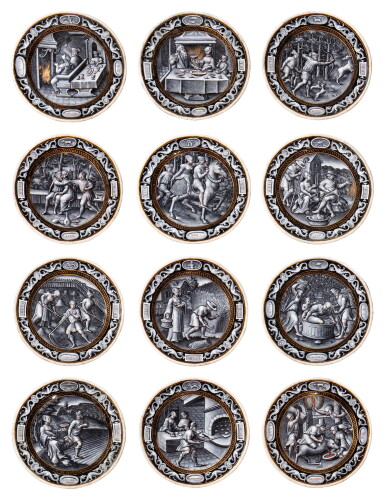 View full screen - View 1 of Lot 137. A set of twelve Limoges grisaille painted enamel plates depicting the Labours of the months, Circa 1559.