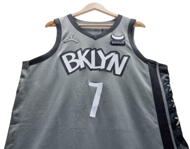 View full screen - View 1 of Lot 59. Kevin Durant Brooklyn Nets 2021-2022 Game Worn Statement Edition Jersey.