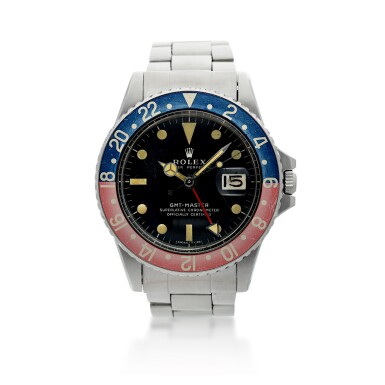 View full screen - View 1 of Lot 98. REFERENCE 1675 GMT-MASTER 'PEPSI' A STAINLESS STEEL AUTOMATIC DUAL TIME WRISTWATCH WITH DATE AND BRACELET, CIRCA 1972.