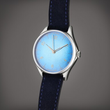 View full screen - View 1 of Lot 88. Reference Model 1 Blue Flume | A stainless steel automatic wristwatch with enamel dial, Circa 2021.
