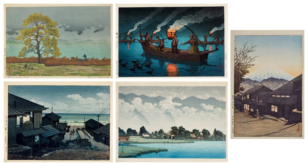 View full screen - View 1 of Lot 125. Kawase Hasui (1884-1957) | Five woodblock prints | Showa period, 20th century.