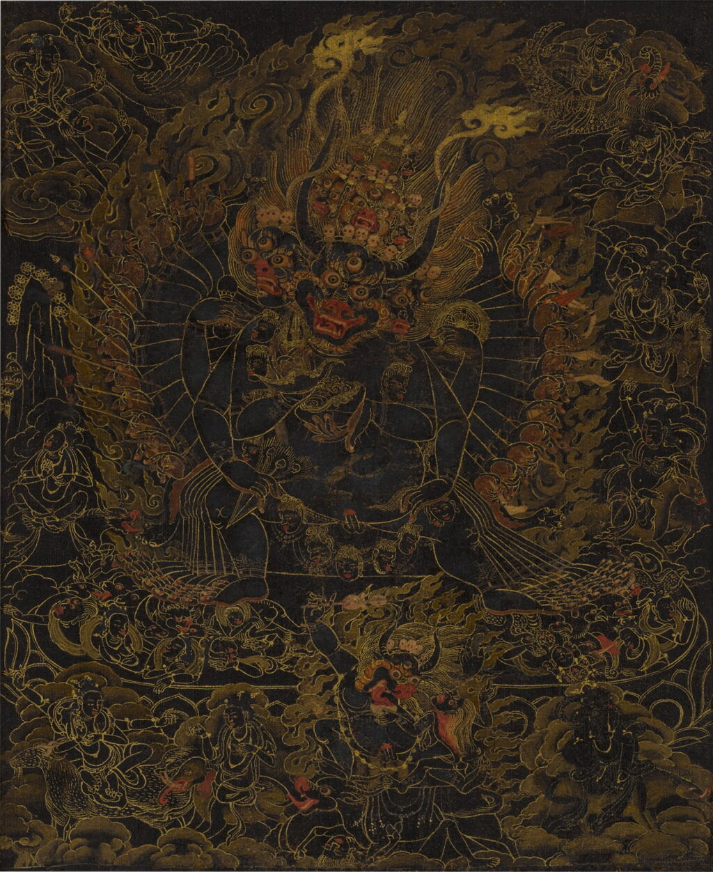 View full screen - View 1 of Lot 133. A thangka of Ekavira Vajrabhairava, Tibet, 17th century | 西藏 十七世紀 獨雄大威德金剛黑唐卡.