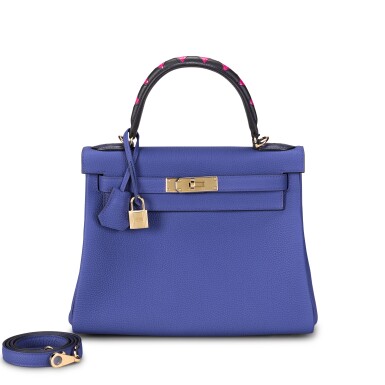 View full screen - View 1 of Lot 17. Limited Edition Bleu Électrique Togo Au Trot Kelly HSS 28 Retourné Palladium Hardware, 2019.