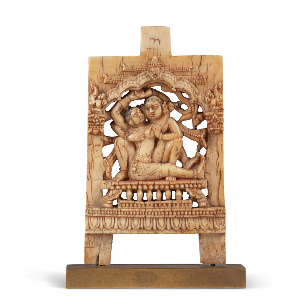 View full screen - View 1 of Lot 247. A carved ivory erotic plaque, Orissa, 17th-18th century | Plaque en ivoire sculpté India, Inde, Orissa, XVIIe-XVIIIe siècle.
