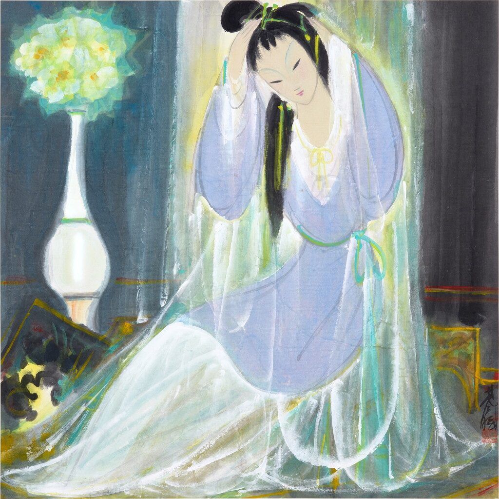 View full screen - View 1 of Lot 2633. 林風眠 瓶花仕女 | Lin Fengmian, Lady by a Vase.