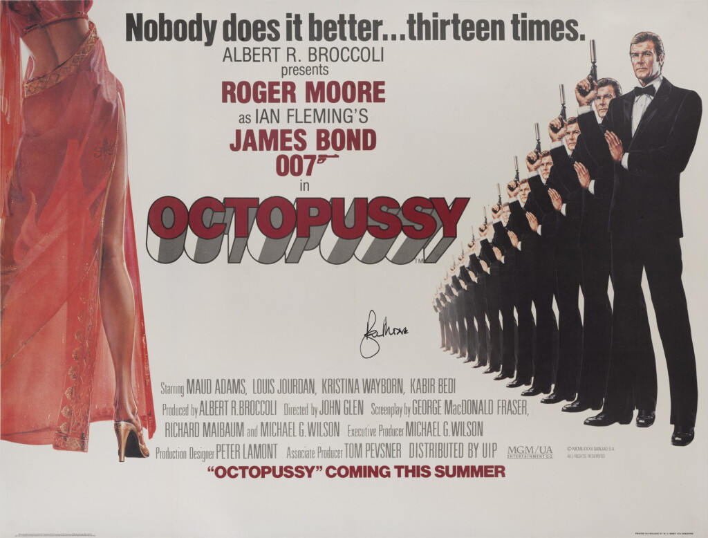View full screen - View 1 of Lot 118. Octopussy (1983), advance poster, British, signed by Roger Moore.