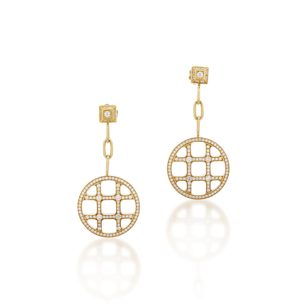 View full screen - View 1 of Lot 205. Pair of diamond pendant earrings | Paio di orecchini pendenti in diamanti .