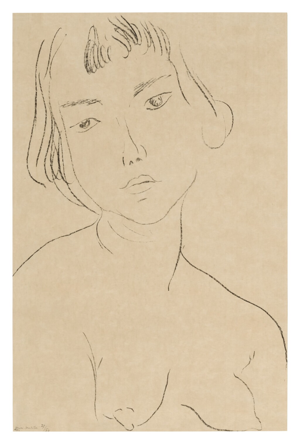 View full screen - View 1 of Lot 65. HENRI MATISSE | VISAGE LÉGÈREMENT PENCHÉ VERS LA GAUCHE (DUTHUIT 414).