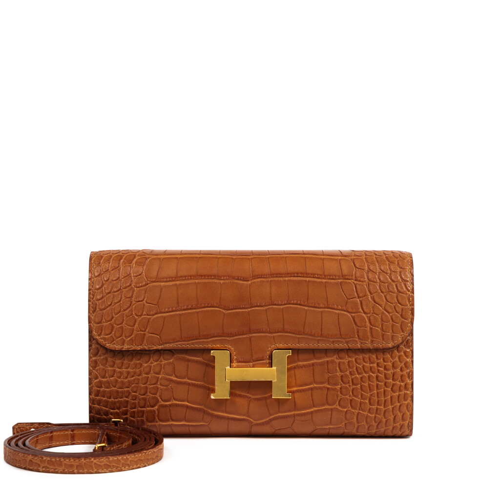 View full screen - View 1 of Lot 391. Gold Matte Mississippiensis Alligator Constance-To-Go Gold Hardware, 2025.