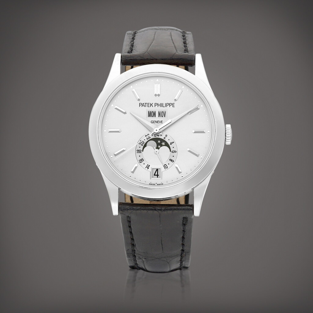 View full screen - View 1 of Lot 8703. Reference 5396 | A white gold annual calendar wristwatch with moon phases and 24 hours indication, Circa 2010 | 百達翡麗 | 型號5396 | 白金年曆腕錶,備月相及24小時顯示,約2010年製.