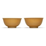 A pair of café-au-lait-glazed bowls, Marks and period of Guangxu | 清光緒 米黃釉盌一對 《大清光緒年製》款