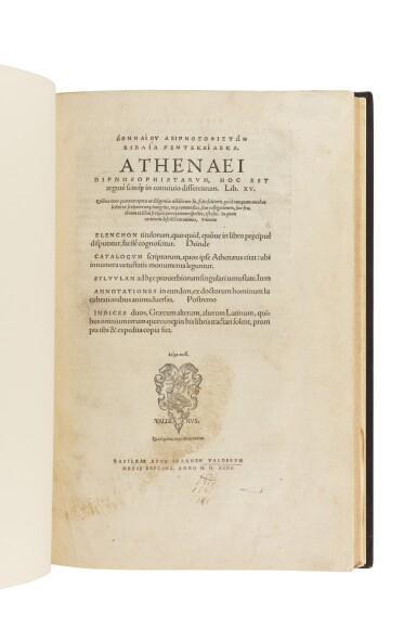 View full screen - View 1 of Lot 23. Athenaeus, Deipnosophistae, Basel, 1535, modern leather.