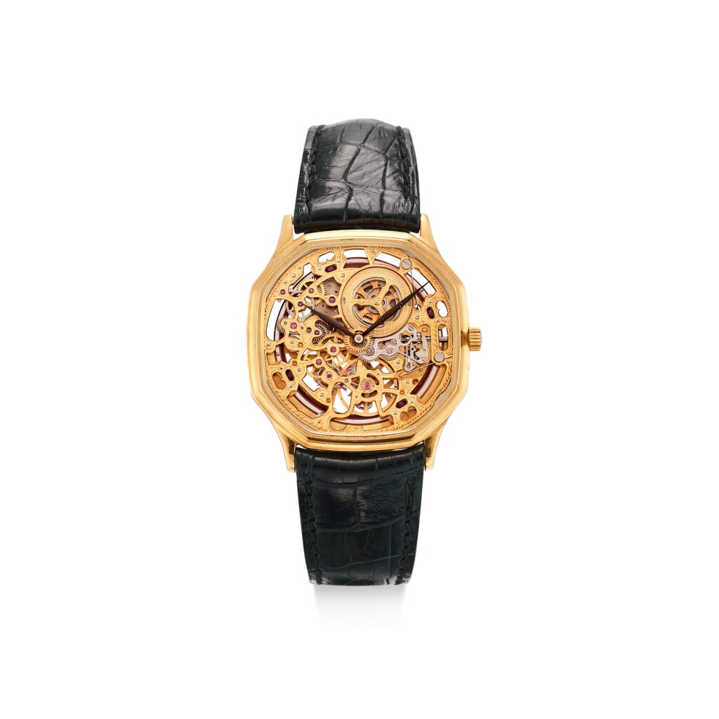 View full screen - View 1 of Lot 859. AUDEMARS PIGUET | A YELLOW GOLD SKELETONIZED WRISTWATCH, CIRCA 1970.