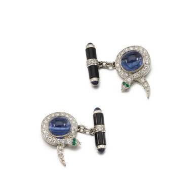 View full screen - View 1 of Lot 200. Pair of Gem-set and Diamond Cufflinks .