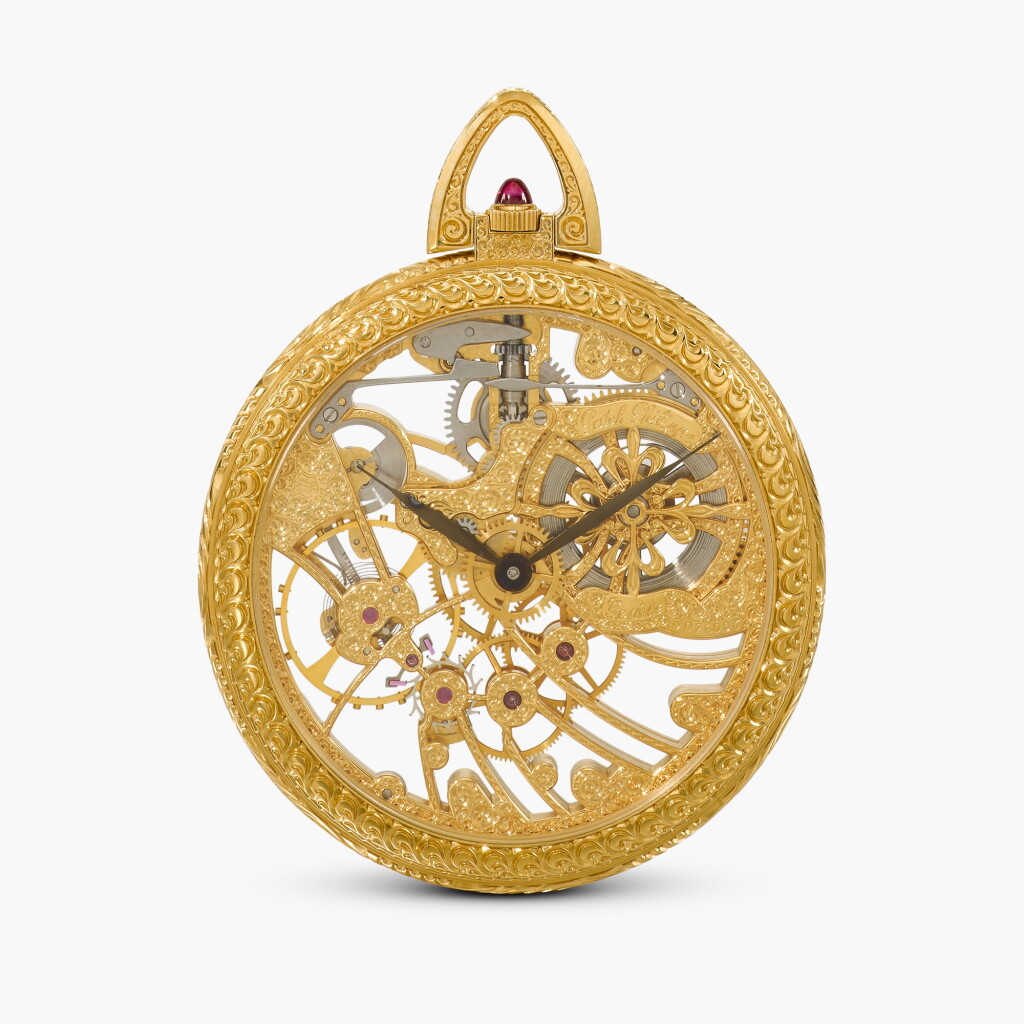 View full screen - View 1 of Lot 10. Reference 994 | A yellow gold open faced skeletonised watch | Circa 2002.