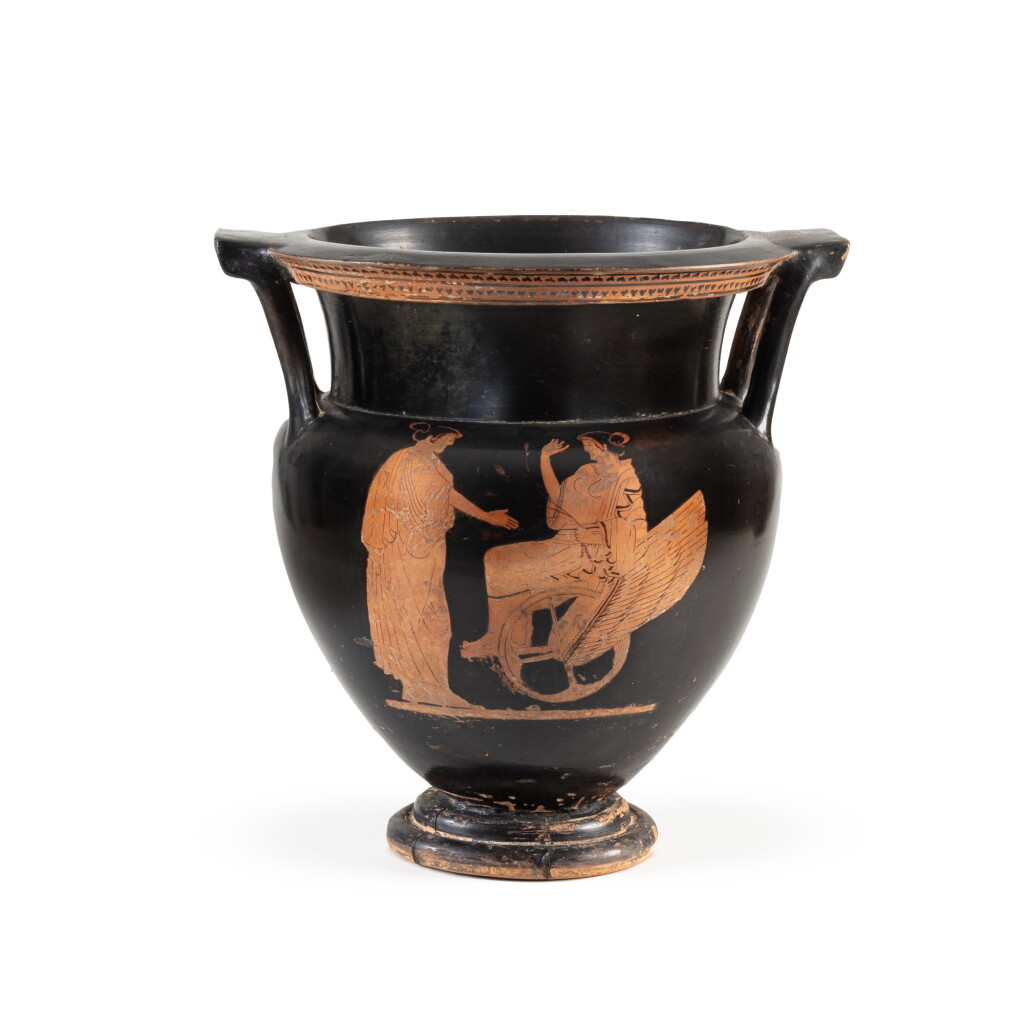 View full screen - View 1 of Lot 11. An Attic Red-figured Column Krater, attributed to the Tyszkiewicz Painter, circa 490-480 B.C. | Cratère à colonne en céramique à figures rouges, attribué au Peintre de Tyszkiewicz, art attique, vers 490-480 avant J.-C..