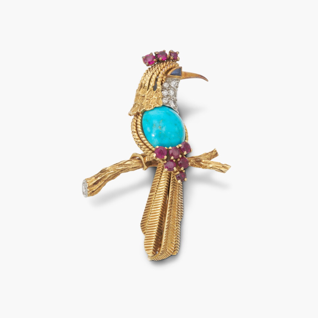 View full screen - View 1 of Lot 730. Turquoise, Ruby and Diamond Brooch.
