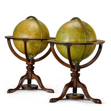 View full screen - View 1 of Lot 41. A pair of Regency 12-inch celestial and terrestrial table globes by Cary, both dated 1816.