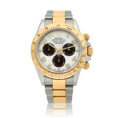 View full screen - View 1 of Lot 134. Reference 116523 Cosmograph Daytona A stainless steel and yellow gold chronograph wristwatch with bracelet, Circa 2003.