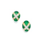 Pair of Gold, Enamel and Diamond Earclips