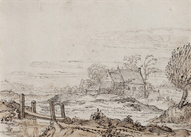 View full screen - View 1 of Lot 277. Recto: Landscape with a house and a bridge Verso: Study of gourds (by another hand?).