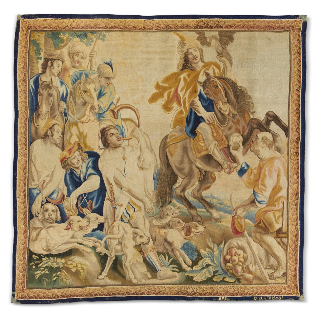 View full screen - View 1 of Lot 94. ‘Theodosius receives the apple from a peasant’, A Flemish Classical Tapestry, Brussels, from The Story of Theodosius the Younger, workshop of Daniel Eggermans circa 1660.