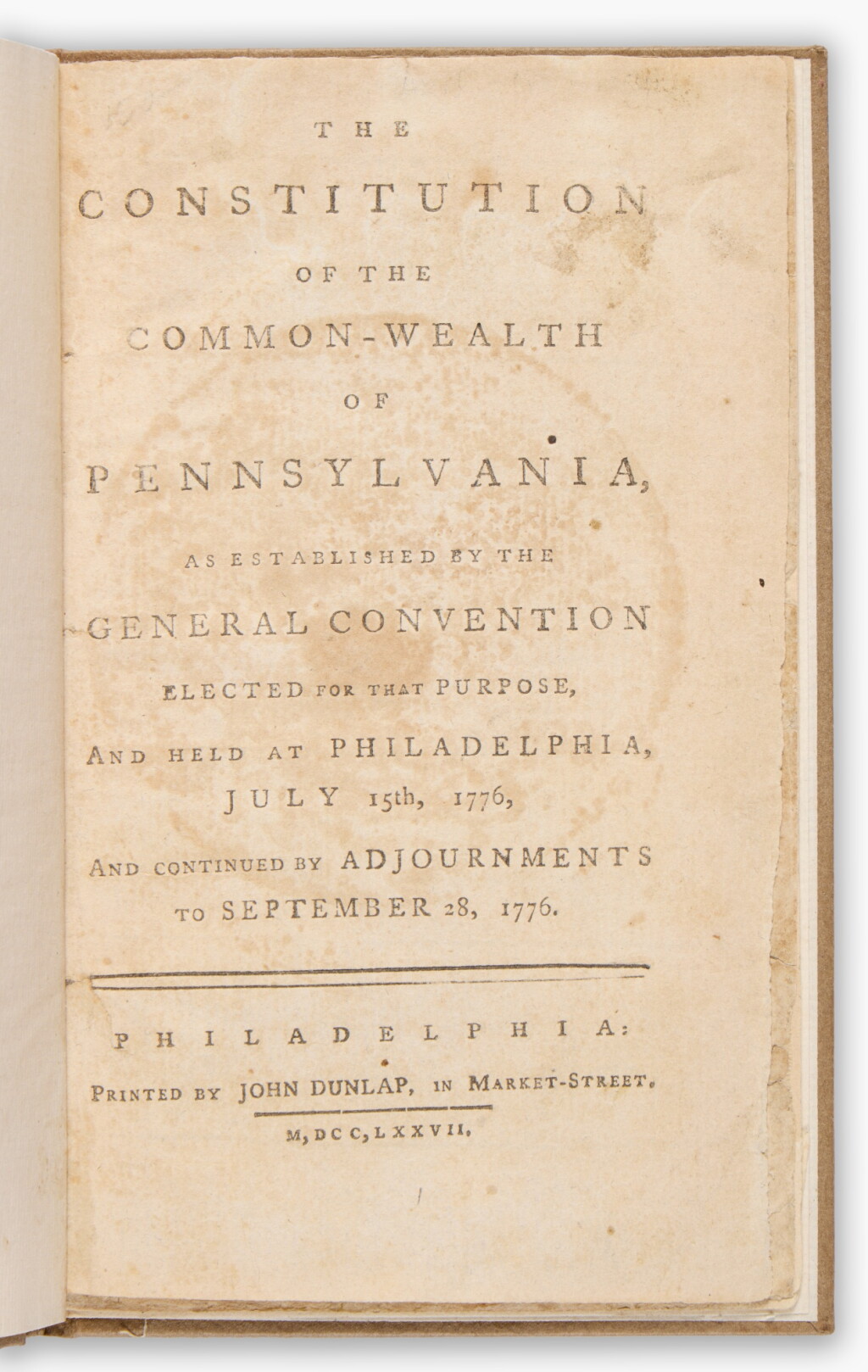 View full screen - View 1 of Lot 115. Pennsylvania Constitution of 1776 | The rare second printing of the Pennsylvania Constitution of 1776.