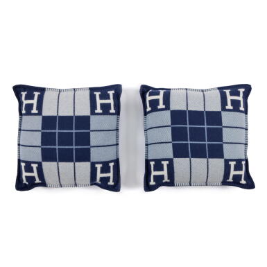 View full screen - View 1 of Lot 167. Écru, Caban and Blue Merino Wool and Cashmere Avalon III Pillows .